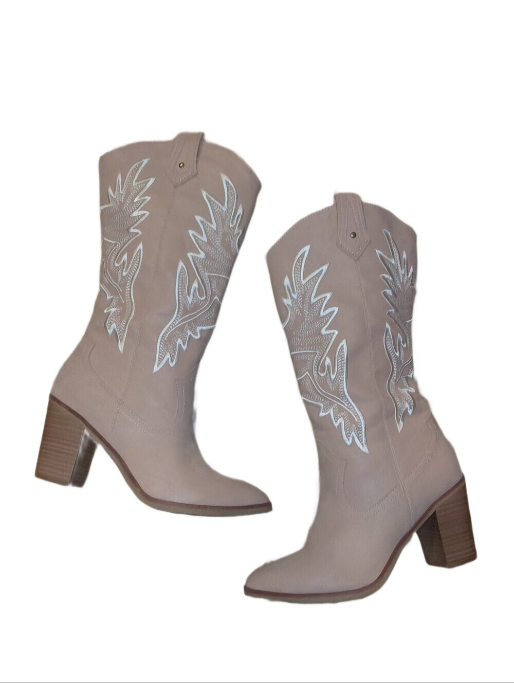 MIA Blush Mauve Western Embroidered Block Heel Cowgirl Boots Size 8.5